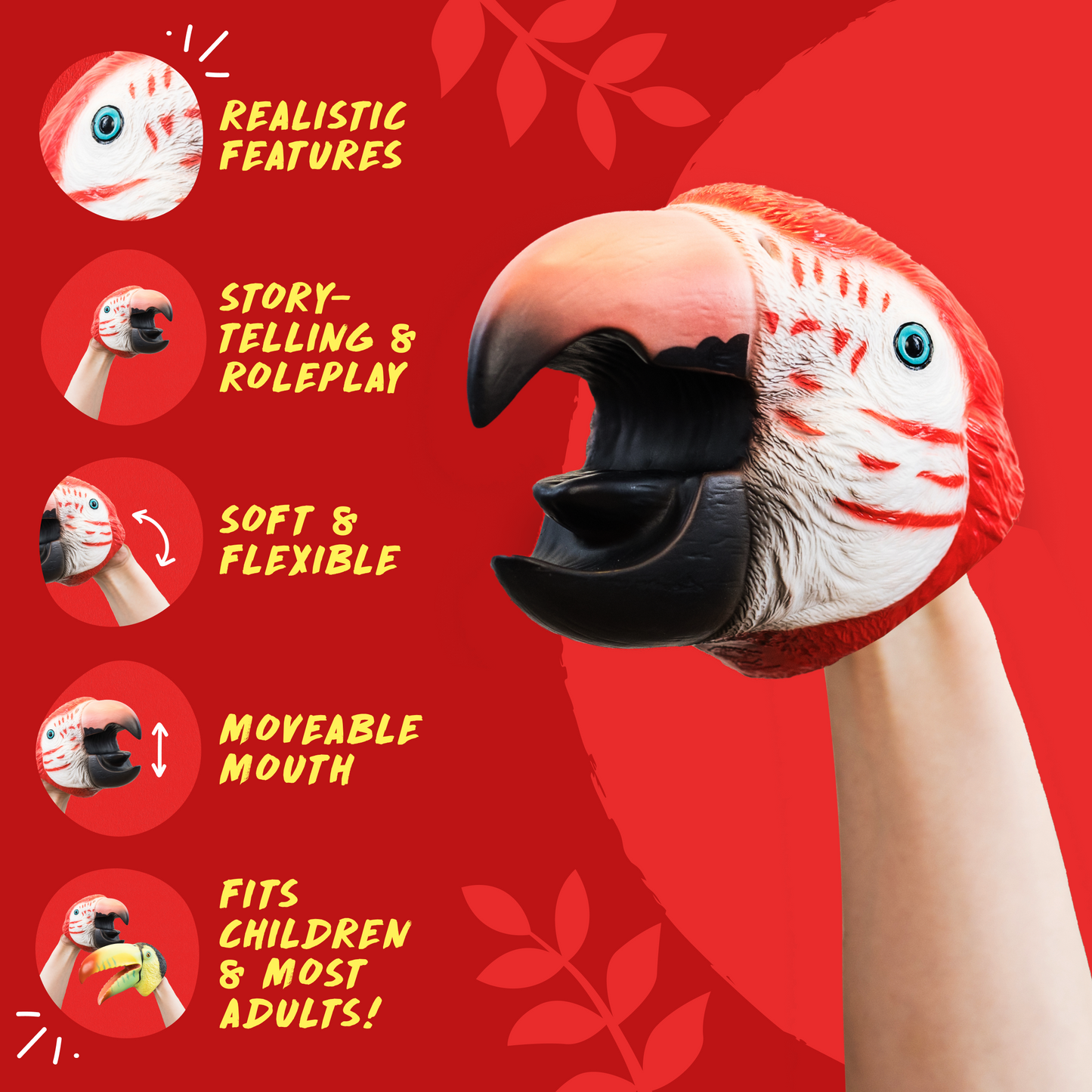 Wild Thingz Hand Puppet - Red Macaw